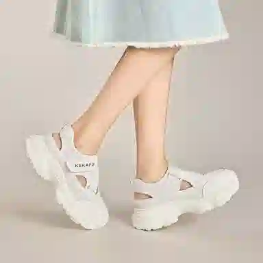 珂卡芙 牛皮革 时尚简约运动百搭镂空舒适 沙滩凉鞋 女款