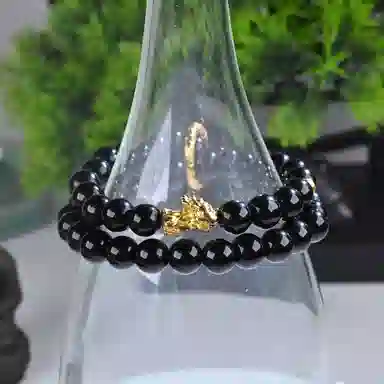 仙友 新中式双圈叠戴国风八方来财转运珠拼接貔貅文玩佛珠招财纳福念珠盘玩文艺复古上岸手饰#好运 黑檀 手串 男女同款情侣款
