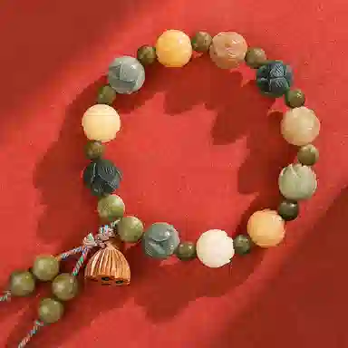 仙友 有钱花 国潮新中式财神莲花雕刻文玩佛珠文艺潮流 菩提根菩提子/菩提籽 手串 男女同款情侣款