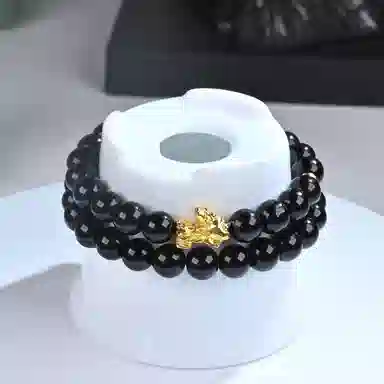 仙友 新中式双圈叠戴国风八方来财转运珠拼接貔貅文玩佛珠招财纳福念珠盘玩文艺复古上岸手饰#好运 黑檀 手串 男女同款情侣款
