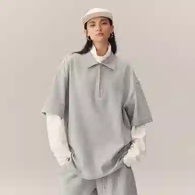 CHINISM Logo Embroidered Half-Zip Polo Shirt