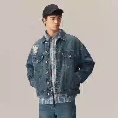 CHINISM Washed Vintage Distressed Denim Jacket