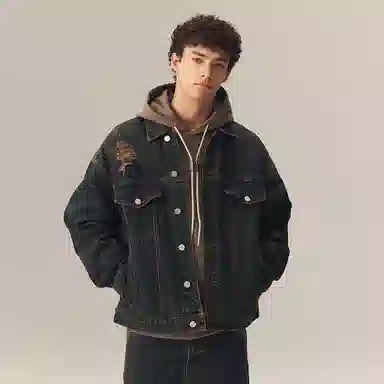 CHINISM Washed Vintage Distressed Denim Jacket