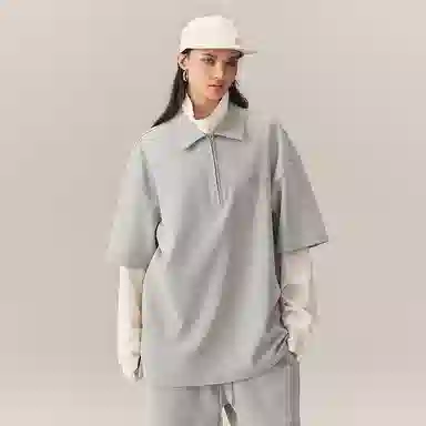 CHINISM Logo Embroidered Half-Zip Polo Shirt