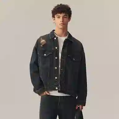 CHINISM Washed Vintage Distressed Denim Jacket