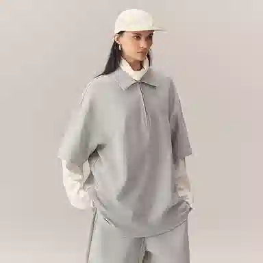 CHINISM Logo Embroidered Half-Zip Polo Shirt