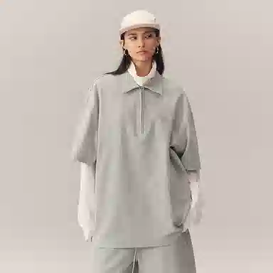 CHINISM Logo Embroidered Half-Zip Polo Shirt