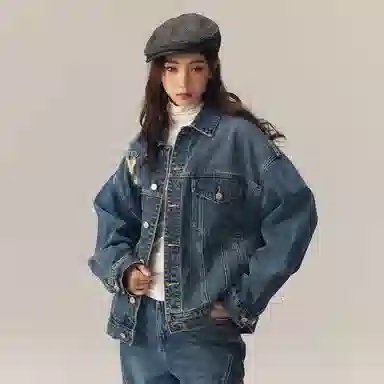 CHINISM Washed Vintage Distressed Denim Jacket