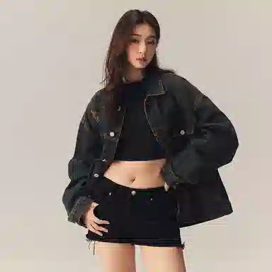 CHINISM Washed Vintage Distressed Denim Jacket