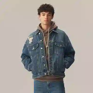 CHINISM Washed Vintage Distressed Denim Jacket