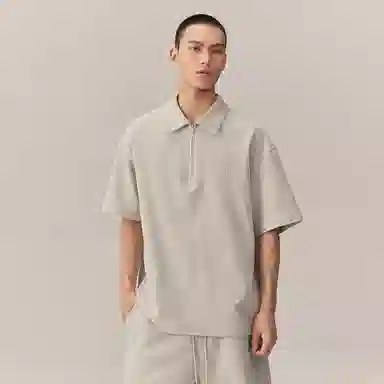 CHINISM Logo Embroidered Half-Zip Polo Shirt