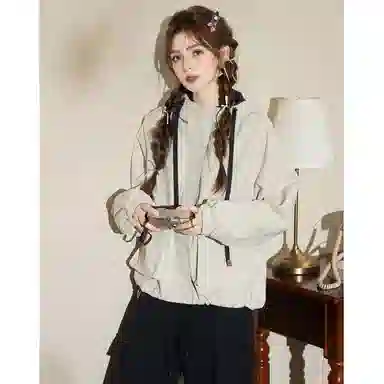 法文箱子 短款连帽宽松夹克 女款