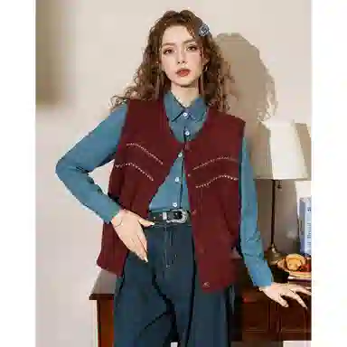 法文箱子 羊毛秋季叠穿马甲 女款