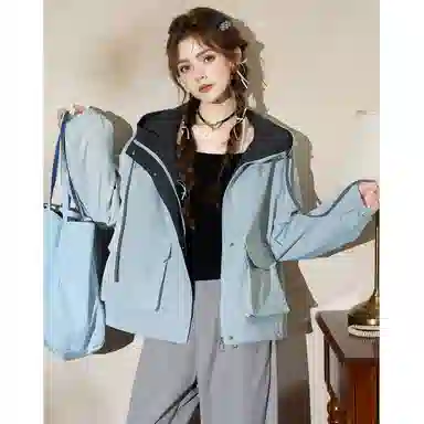 法文箱子 短款连帽宽松夹克 女款