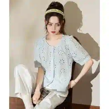 法文箱子 夏 高级感女短袖上衣衬衫 宽松 女款