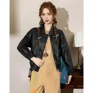 法文箱子 高级感小个子时尚皮衣 女款