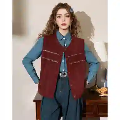 法文箱子 羊毛秋季叠穿马甲 女款