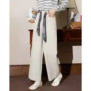 法文箱子 宽松纯色窄版休闲裤 女款