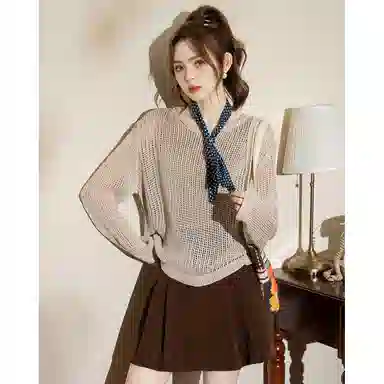 法文箱子 镂空宽松显瘦针织衫 女款