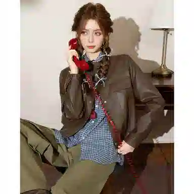 法文箱子 高级感小个子短款皮衣 女款