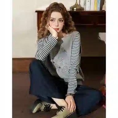 法文箱子 刺绣针织春秋季马甲 女款