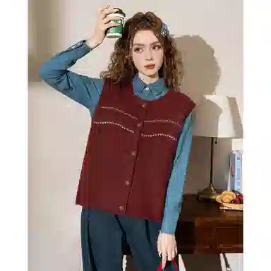 法文箱子 羊毛秋季叠穿马甲 女款