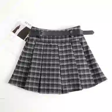 法文箱子 复古格子小个子遮胯休闲短裙 女款