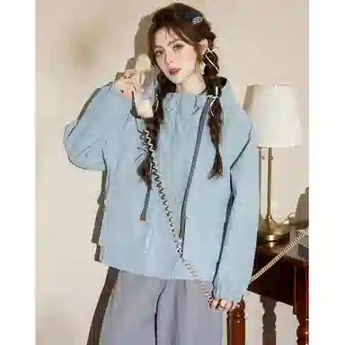 法文箱子 短款连帽宽松夹克 女款