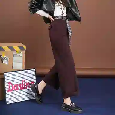 法文箱子 宽松纯色窄版休闲裤 女款