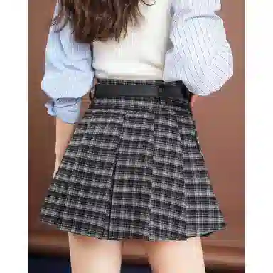 法文箱子 复古格子小个子遮胯休闲短裙 女款