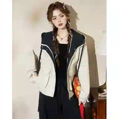 法文箱子 短款连帽宽松夹克 女款