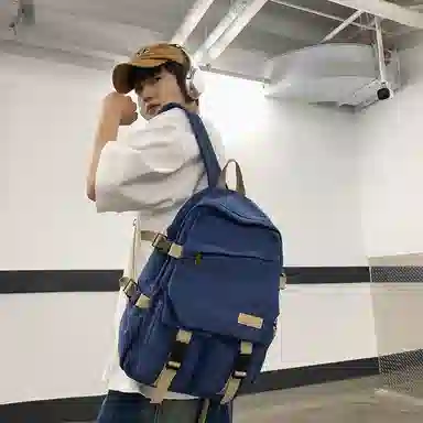 醇龙 男女通用多色帆布多口袋简约百搭大容量双肩包背包