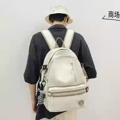 醇龙 简约书包学生休闲旅行背包日系初中生高中生纯色 尼龙布 双肩包 男女同款情侣款 红/粉/黑/白