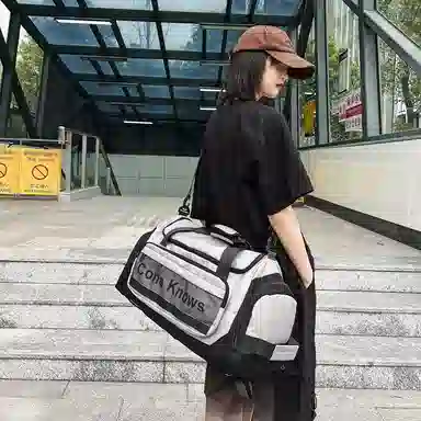 醇龙 多功能休闲工装风字母设计干湿分离 尼龙拼网 旅行包 常规 男女同款情侣款 黑色/灰色/绿色