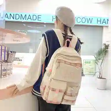 醇龙 撞色格子设计时尚百搭简约轻便通勤大容量 尼龙 双肩包 常规 男女同款情侣款 多色