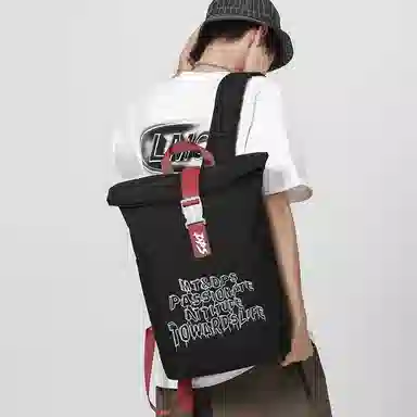 醇龙 美式复古休闲大容量纯色字母百搭 尼龙 背包双肩包 常规 男女同款情侣款 黑色/灰白色/卡其色