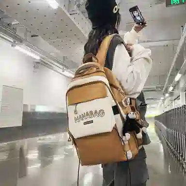 醇龙  尼龙男女通用多色双肩包简约耐脏撞色学生大容量耐磨旅行包