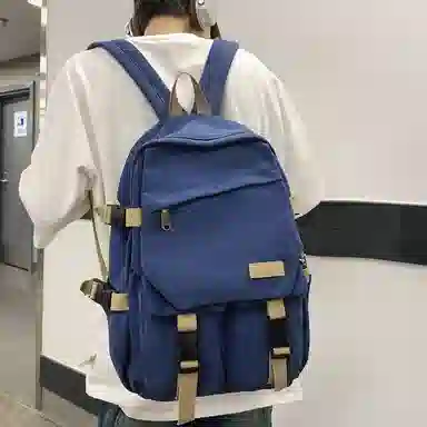 醇龙 男女通用多色帆布多口袋简约百搭大容量双肩包背包