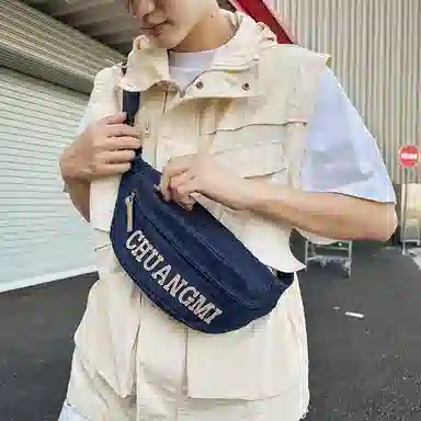 醇龙 背包骑行运动斜挎包休闲腰包 牛仔布 胸包 男女同款情侣款