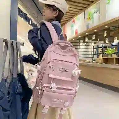 醇龙 书包女生小学生初中生高中生背包大学生补课包轻便双肩包 尼龙 组合装 男女同款情侣款 多色