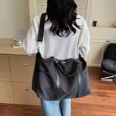 醇龙 时尚潮流百搭纯色 尼龙 旅行包 男女同款情侣款 黑色/咖啡色