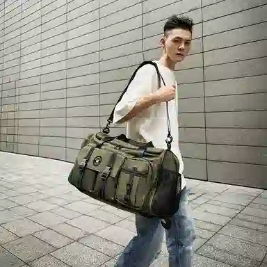 醇龙 中性风休闲简约多功能旅游时尚百搭 尼龙 旅行包 男女同款情侣款 黑/粉/卡其/青绿/黄/军绿