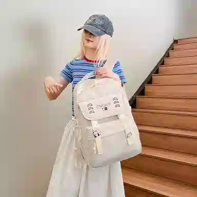 醇龙 多巴胺多功能大容量 尼龙 双肩包 男女同款情侣款 米白色/灰色/黑色/紫色/黄色/蓝色