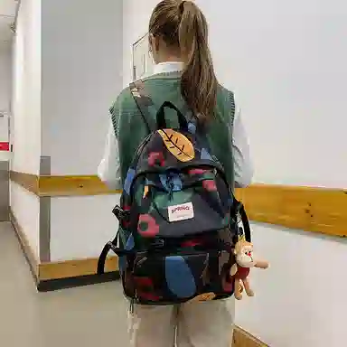 醇龙 涂鸦森系大容量学生书包韩版时尚原宿男旅游 尼龙 双肩包 大号 男女同款情侣款 多色