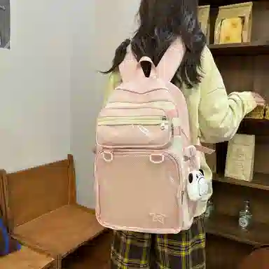 醇龙 百搭二次元透明吧唧校园学院风 棉 双肩包 女款