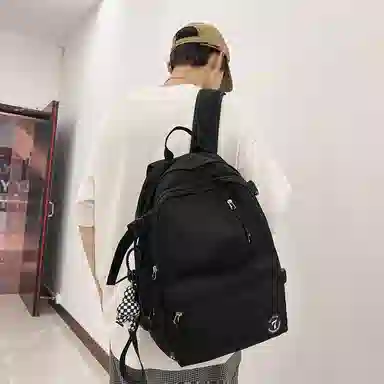 醇龙 简约书包学生休闲旅行背包日系初中生高中生纯色 尼龙布 双肩包 男女同款情侣款 红/粉/黑/白