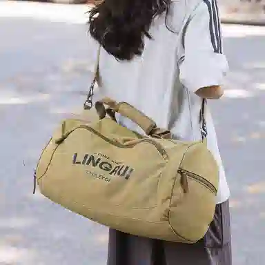 醇龙 双色健身包女单肩训练运动 帆布 旅行包 常规 男女同款情侣款 黑色/卡其色