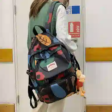 醇龙 涂鸦森系大容量学生书包韩版时尚原宿男旅游 尼龙 双肩包 大号 男女同款情侣款 多色