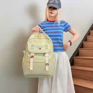 醇龙 多巴胺多功能大容量 尼龙 双肩包 男女同款情侣款 米白色/灰色/黑色/紫色/黄色/蓝色