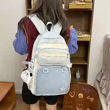 醇龙 百搭二次元透明吧唧校园学院风 棉 双肩包 女款